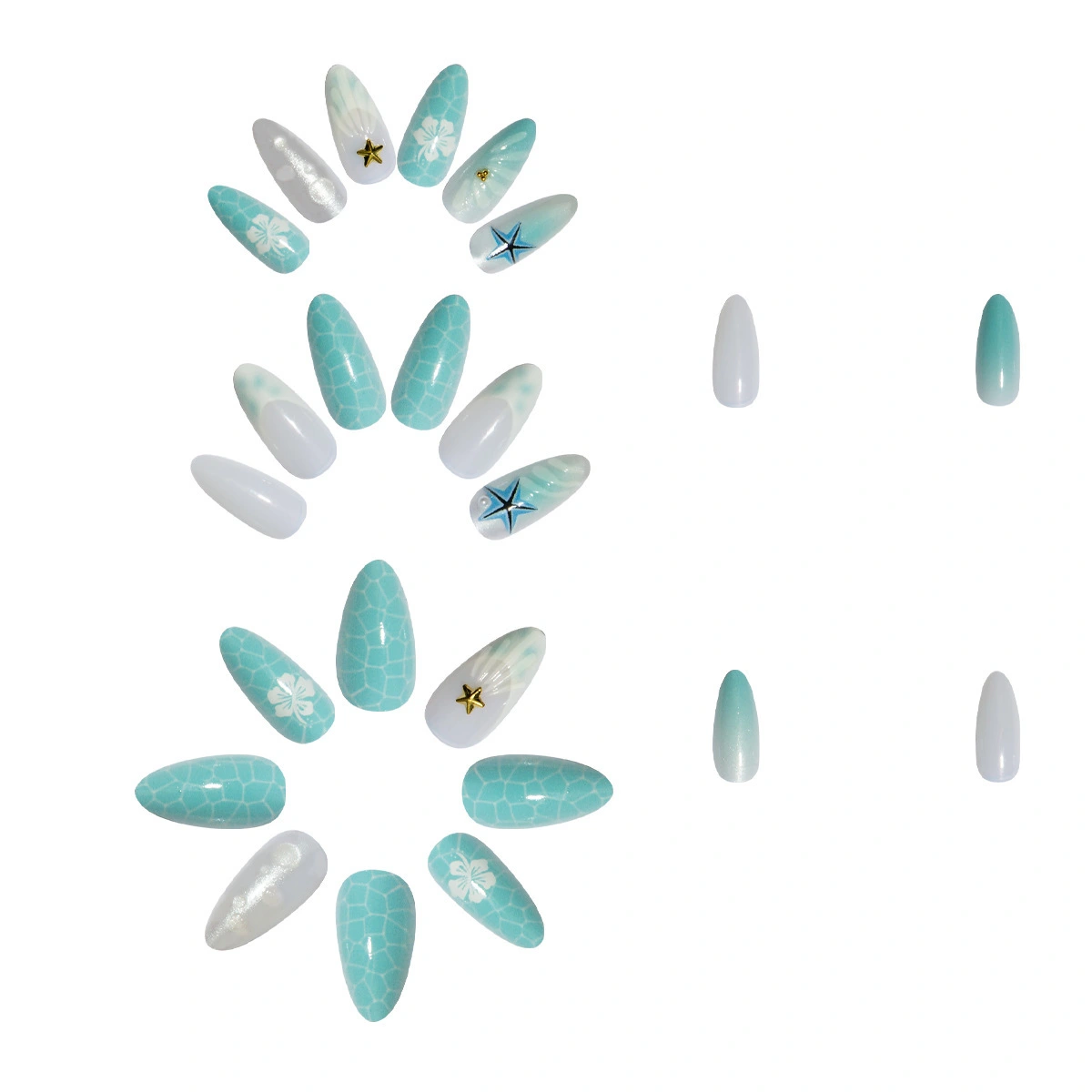 Ladies' Loving-heart Flower Water-drop Almond Nails