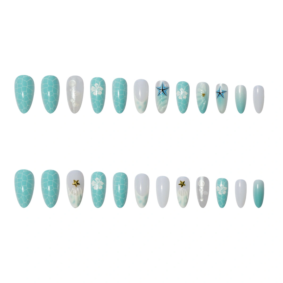 Ladies' Loving-heart Flower Water-drop Almond Nails