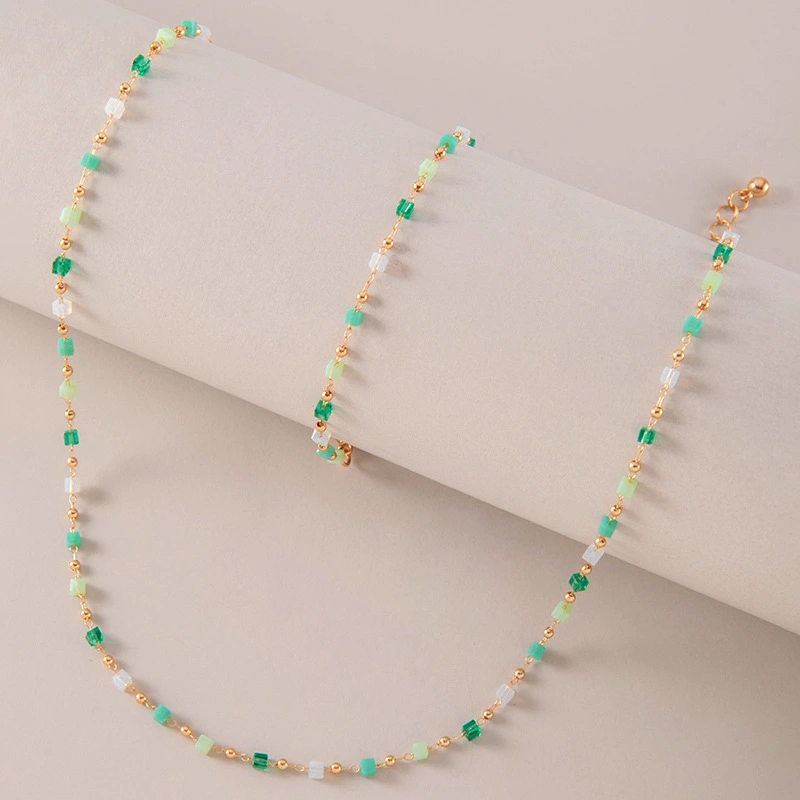 Beaded Cube Sugar Round Bead Necklace