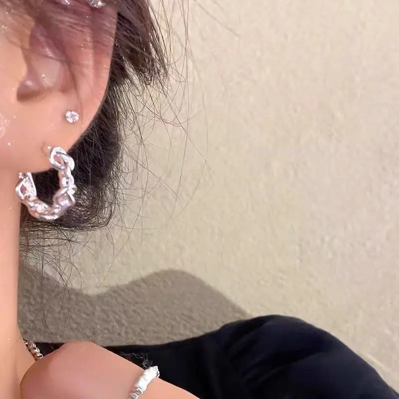 Daily Minimalist Silver Metal Stud Earrings Elegant Ladies