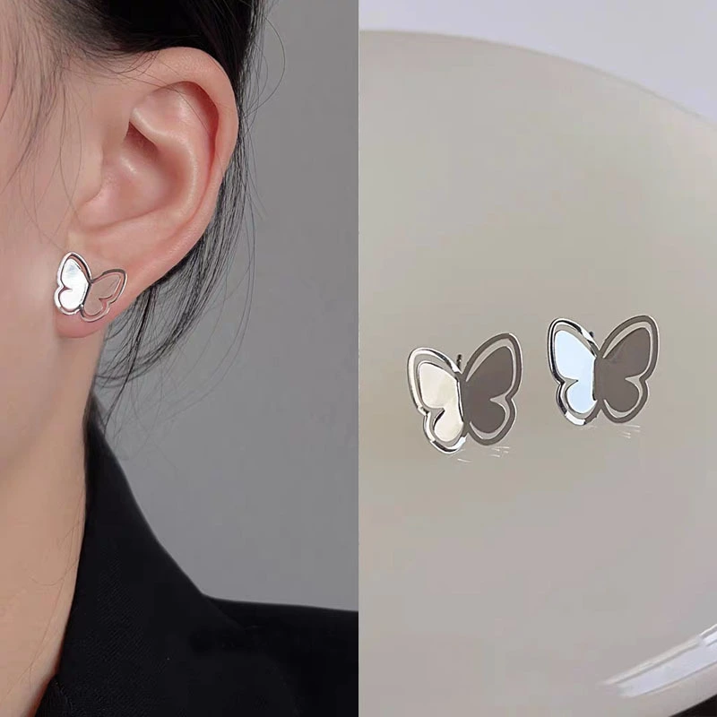 Women Elegant Silver Metal Studs Niche Luxury Ear Jewelry