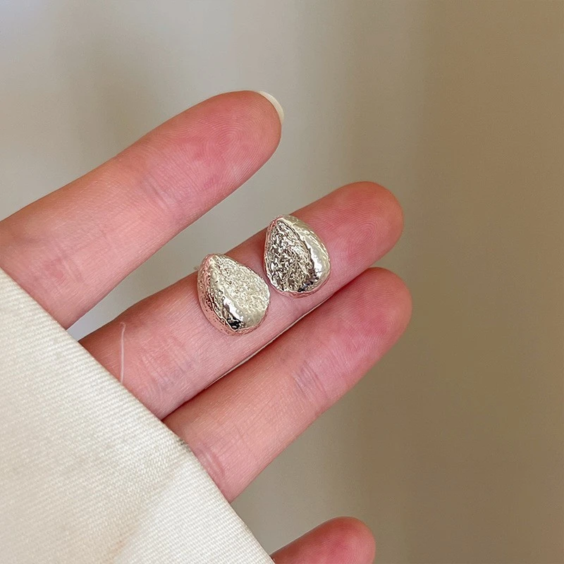 Designer Niche Silver Metal Stud Earrings Trendy 2026