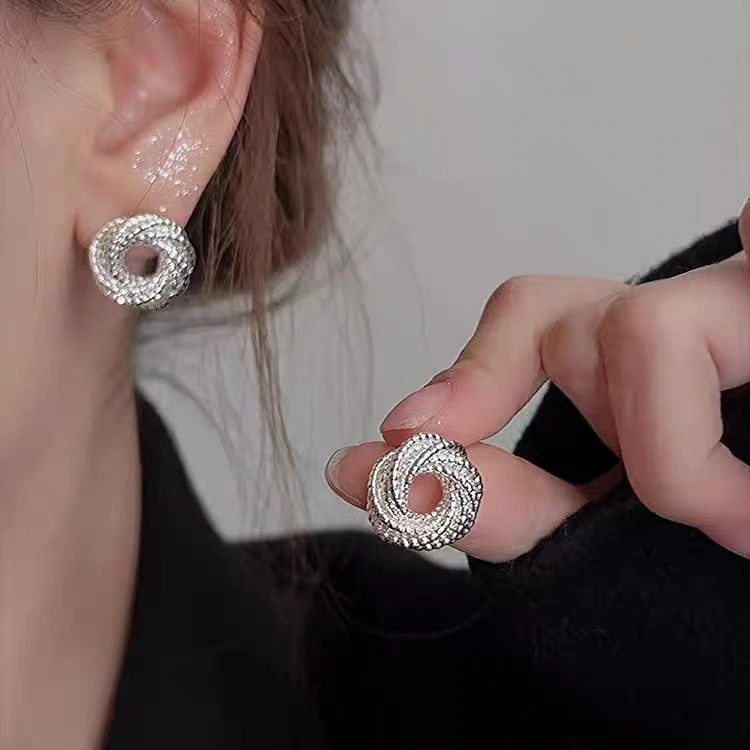 Classic Silver Metal Earrings Elegant Temperament For Women