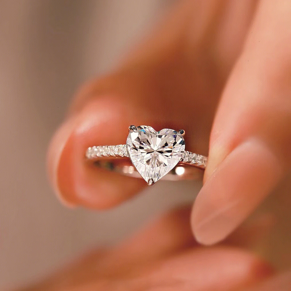 Zircon Simulated Moissanite Heart Shaped Ring, Women Fashion Jewelry For Amazon