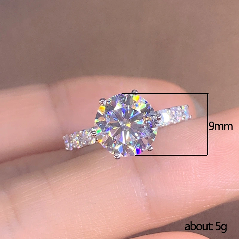 High-end Six-Prong Moissanite Ring For Women, White Gold Plated Full Paved Moissanite Ring, Proposal Engagement Finger Ring