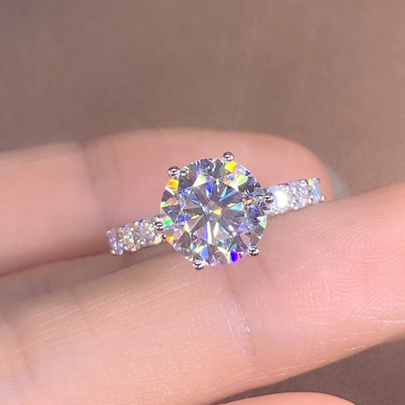 High-end Six-Prong Moissanite Ring For Women, White Gold Plated Full Paved Moissanite Ring, Proposal Engagement Finger Ring