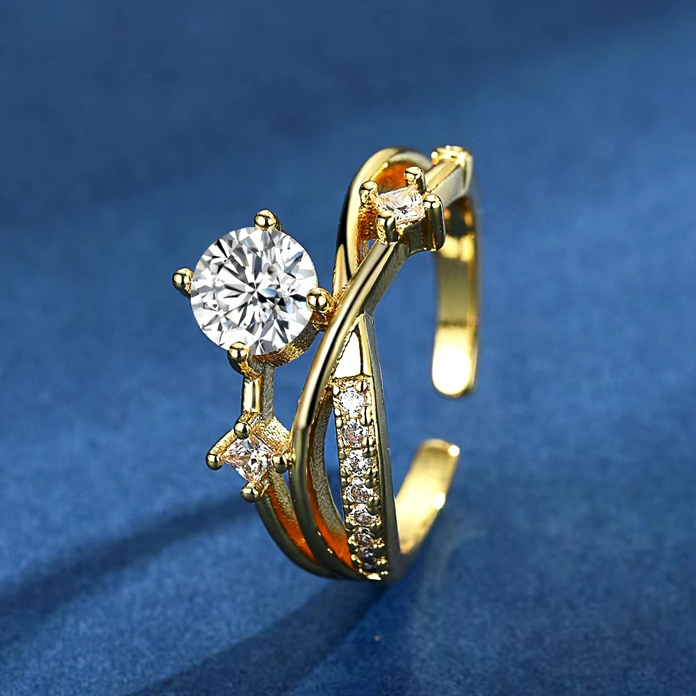 Cosmic Planet Track Shiny Diamond Ring For Women, French Luxury Personalized Cross Geometric Open Index Finger Ring
