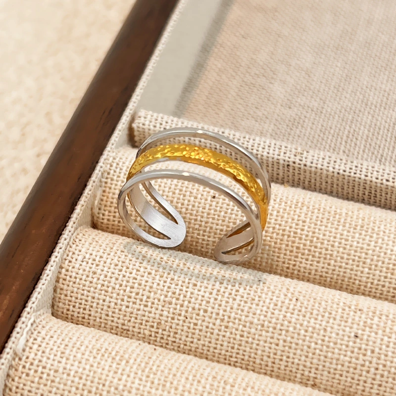 INS Trend Titanium Steel Ring 18K Gold Color Block Design