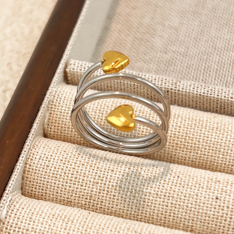 INS Trend Titanium Steel Ring 18K Gold Color Block Design