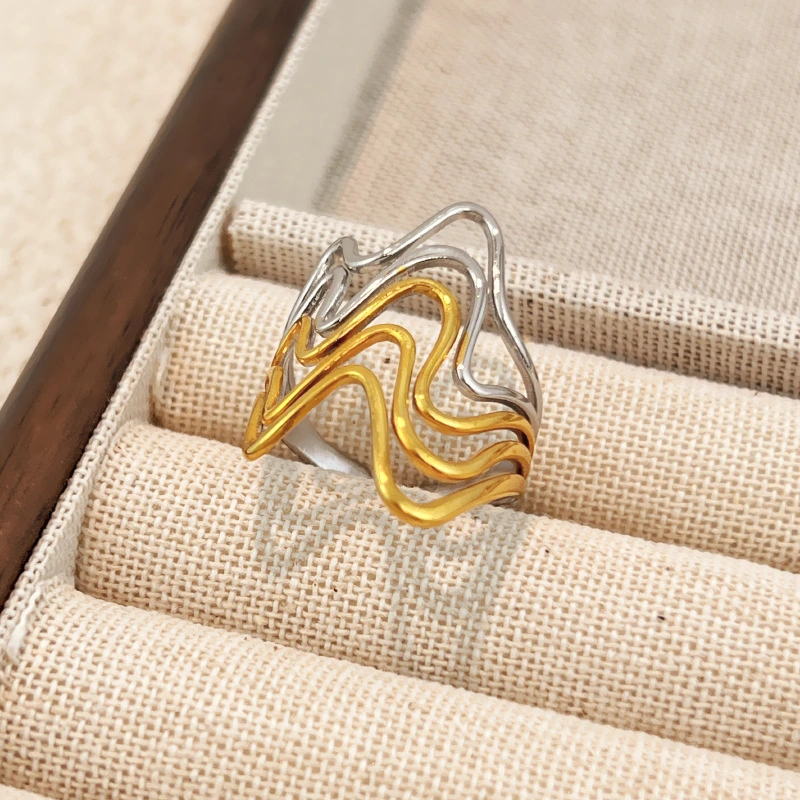 European American Popular 18K Gold Contrast Stainless Steel Ring