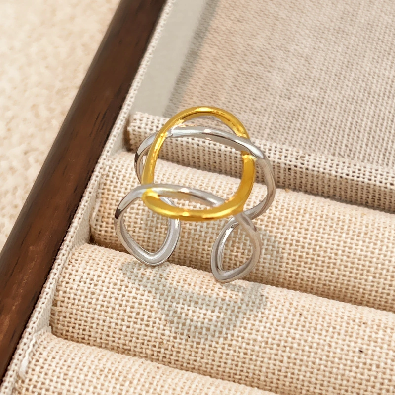 European American Popular 18K Gold Contrast Stainless Steel Ring