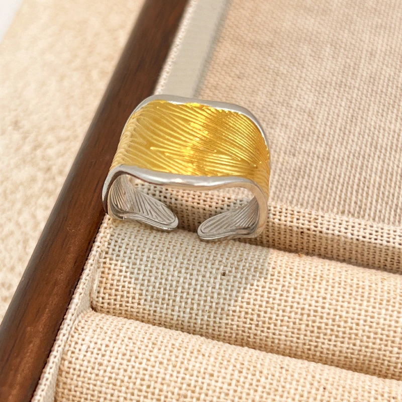 18K Gold Plated Color Block Stainless Steel Ring For Women