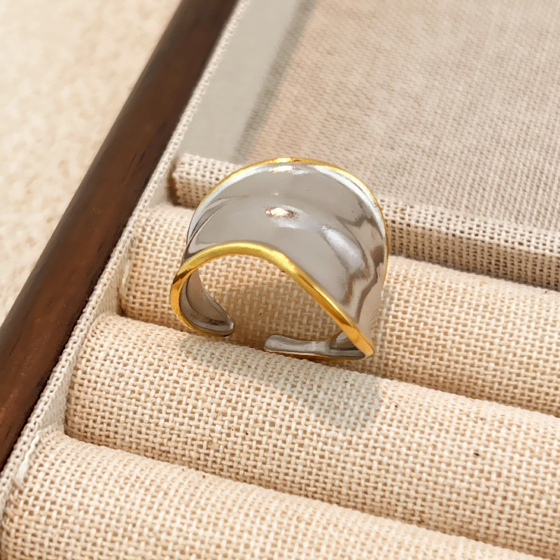 18K Gold Plated Color Block Stainless Steel Ring For Women