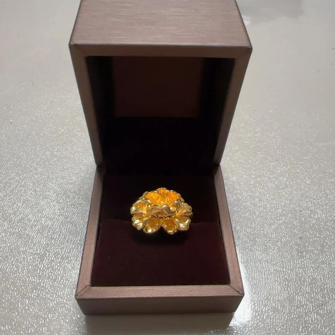 New Chinese Style Peony Gold Ring For Women, Retro National Style Luxury High-end Large Flower Finger Ring