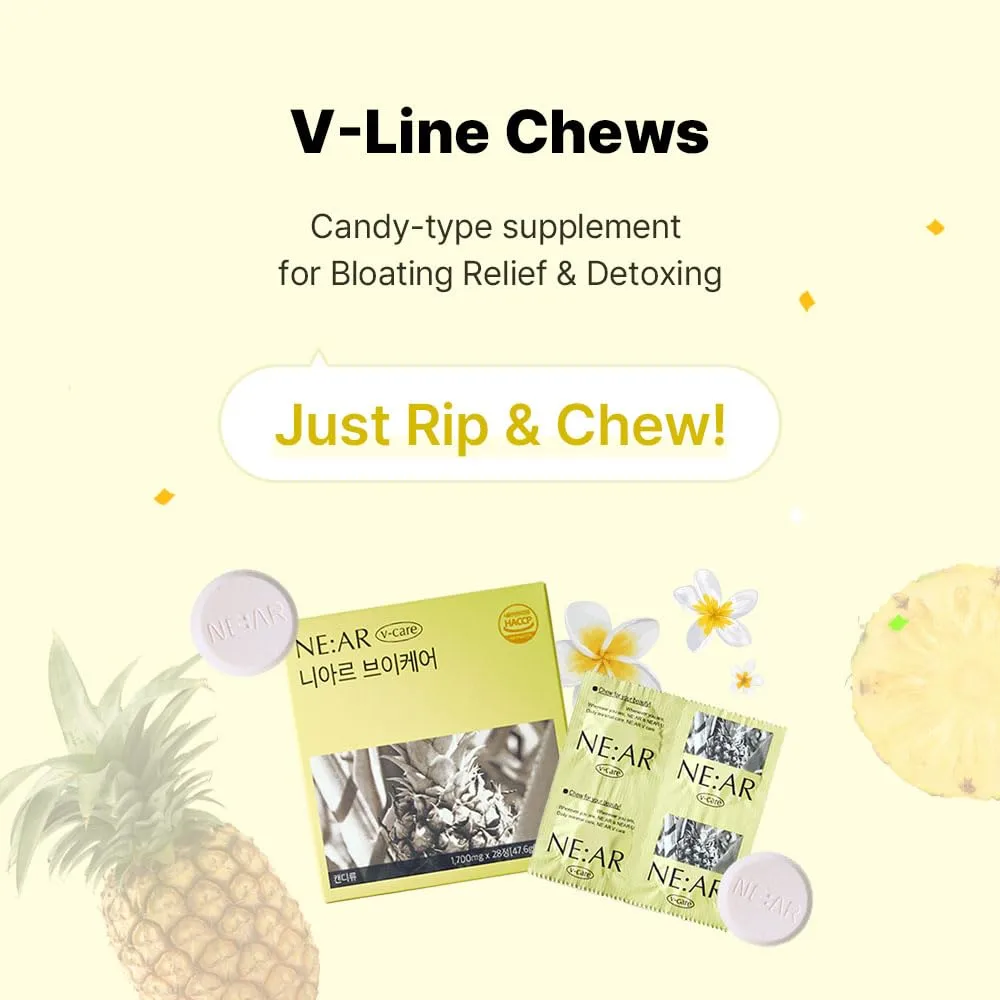 NE:AR V-Line Chews – Herbal Anti-Bloat Formula with Circulation & Water Balance Support – Daily K-Chewables for Puffiness, Digestion & Wellness – Pineapple Flavor