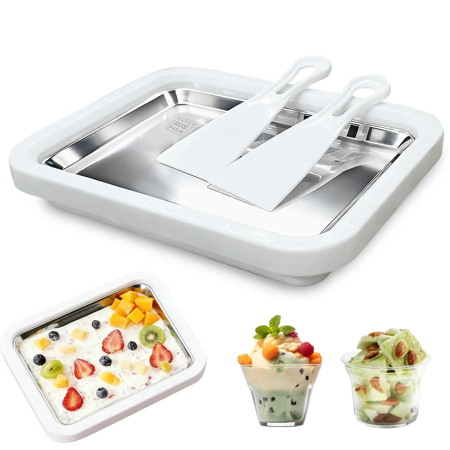 At-Home Rolled Ice Cream Maker - Food Grade Stainless Steel DIY Machine for Frozen Yogurt/Slushie,white Home Dessert Maker & Birthday Gift, Homemade DIY (White)