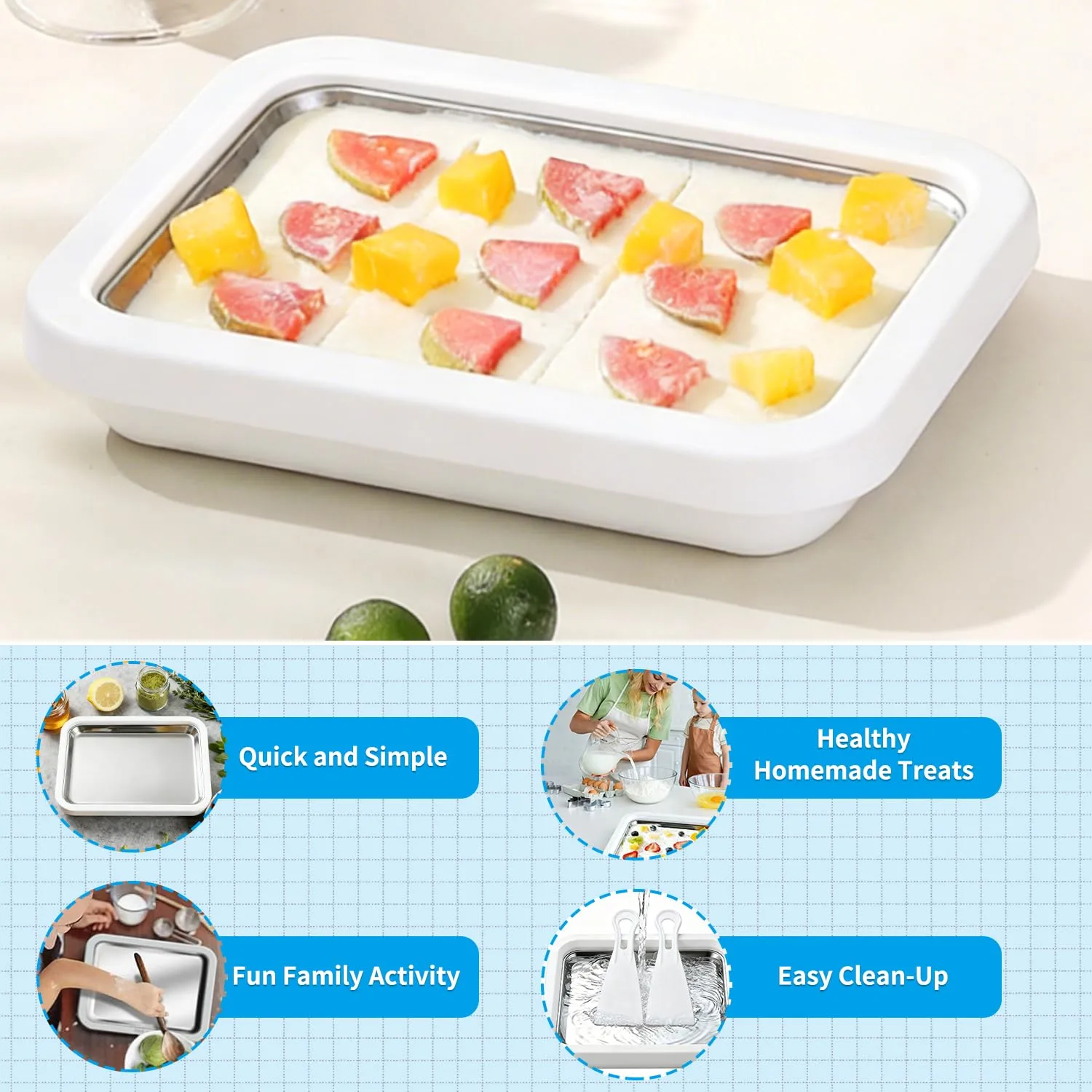 At-Home Rolled Ice Cream Maker - Food Grade Stainless Steel DIY Machine for Frozen Yogurt/Slushie,white Home Dessert Maker & Birthday Gift, Homemade DIY (White)