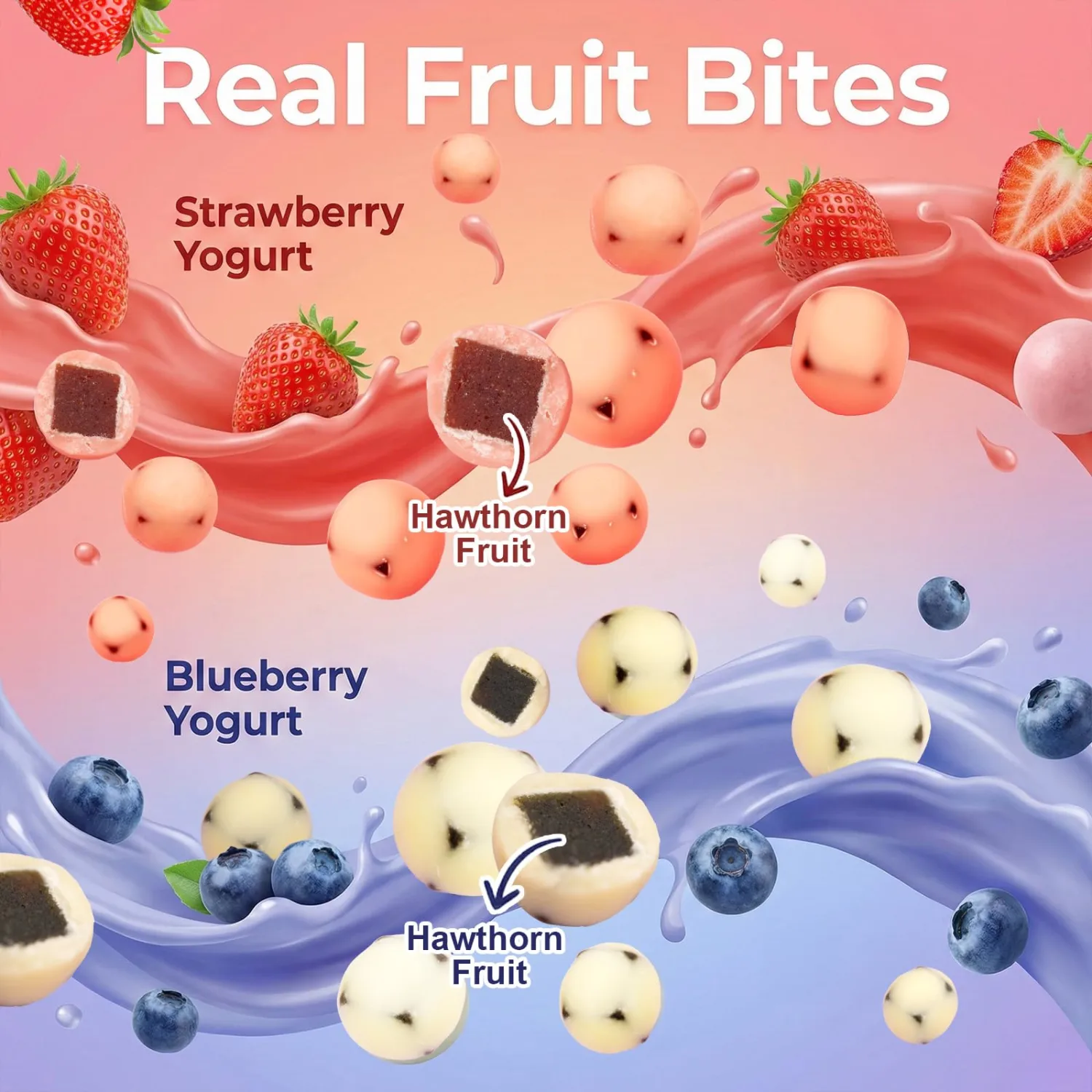 Chewy Yogurt Covered Fruit Snacks 12 Pouches Net 8.5oz, Probiotic Real Fruit Yoggies Bites With Dietary Fiber, Strawberry 6 & Blueberry 6 Fruit Yogurt Individually Wrapped Variety Pack 120 Cts