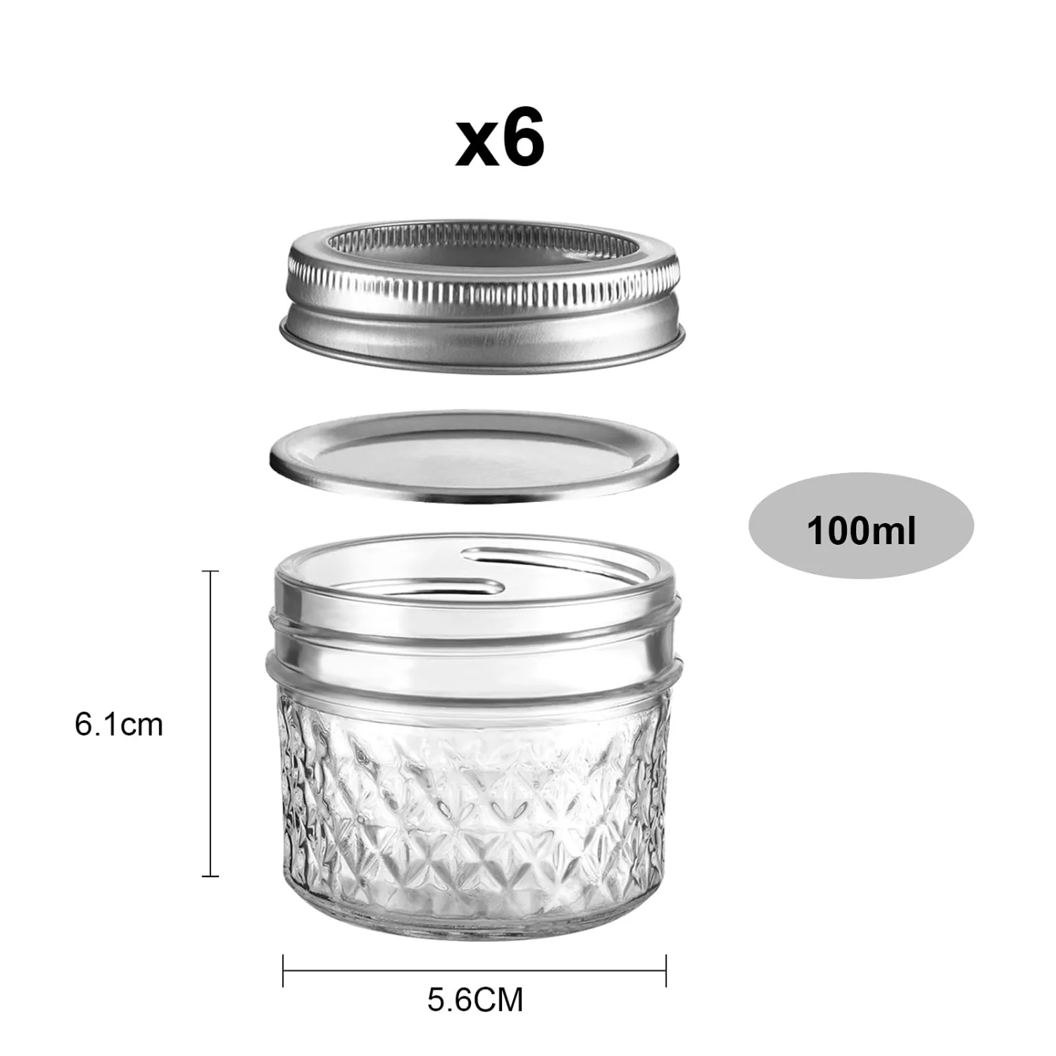 Mason Jars Airtight Lids Glass Canning Jars 3.4oz/100ml Regular Lids Spice Jars Honey Jars for Yogurt,Jam,Spice,Overnight Oats Canning, Preserving,Decorations,Jelly,Dessert,6 Pack (3.4 oz)