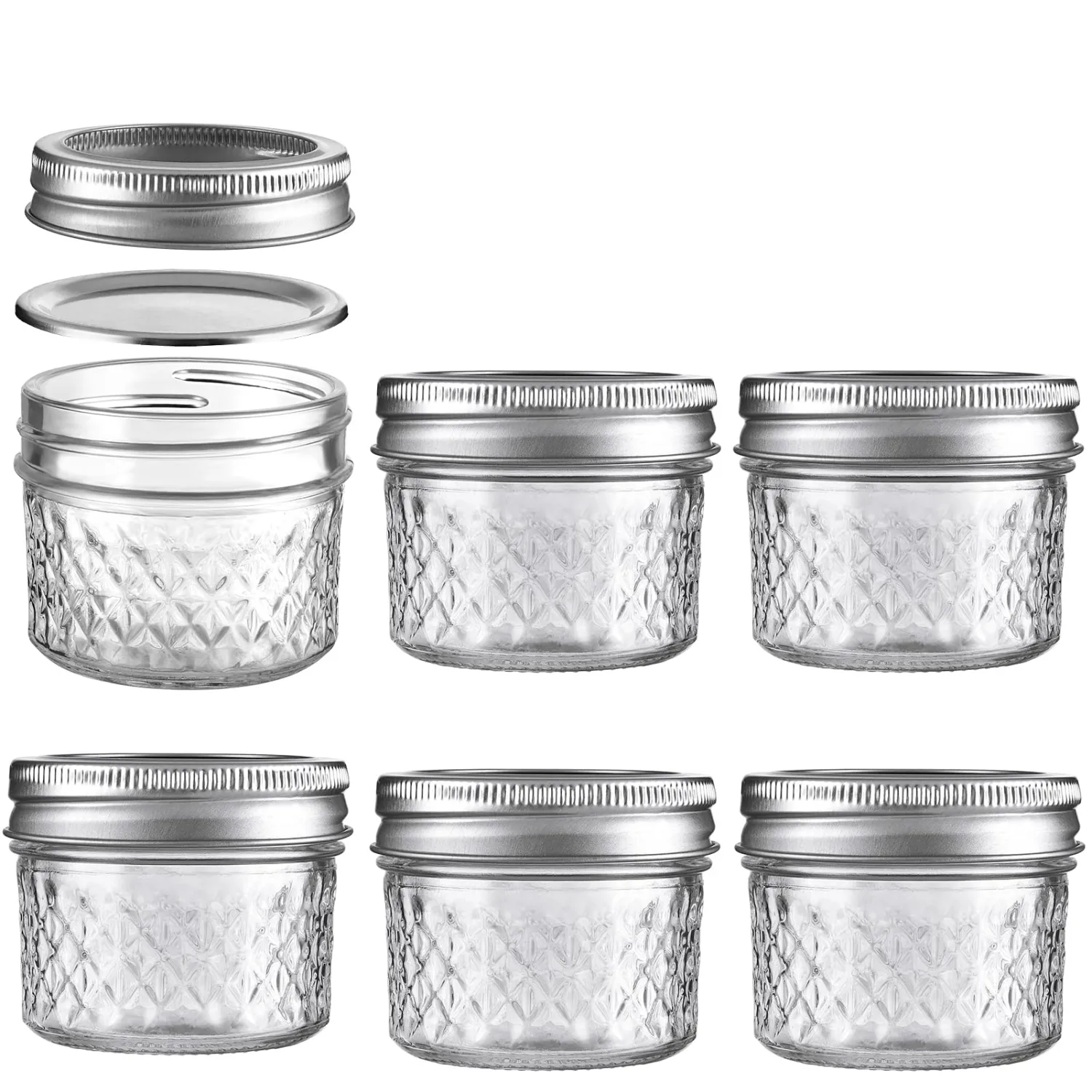 Mason Jars Airtight Lids Glass Canning Jars 3.4oz/100ml Regular Lids Spice Jars Honey Jars for Yogurt,Jam,Spice,Overnight Oats Canning, Preserving,Decorations,Jelly,Dessert,6 Pack (3.4 oz)