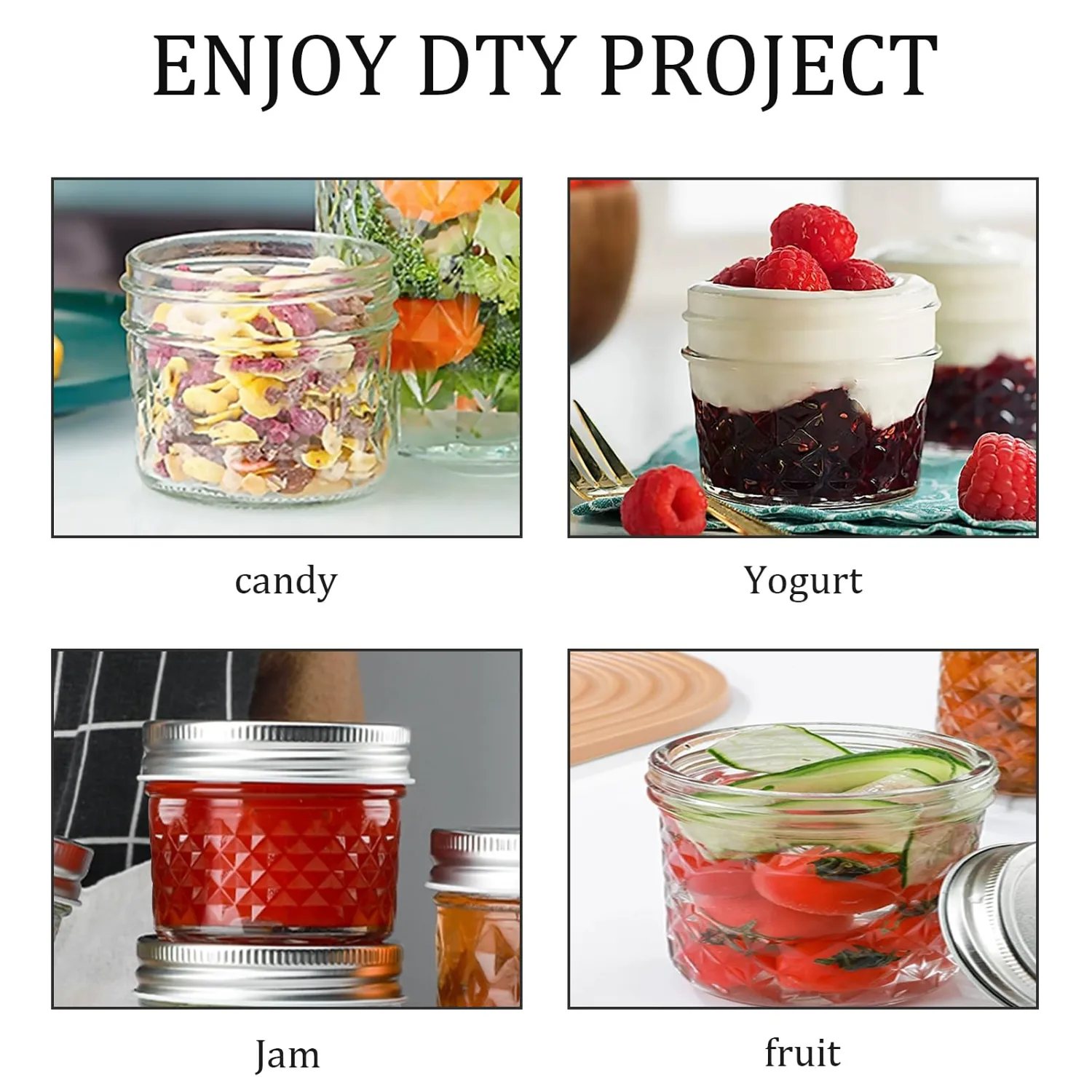 Mason Jars Airtight Lids Glass Canning Jars 3.4oz/100ml Regular Lids Spice Jars Honey Jars for Yogurt,Jam,Spice,Overnight Oats Canning, Preserving,Decorations,Jelly,Dessert,6 Pack (3.4 oz)
