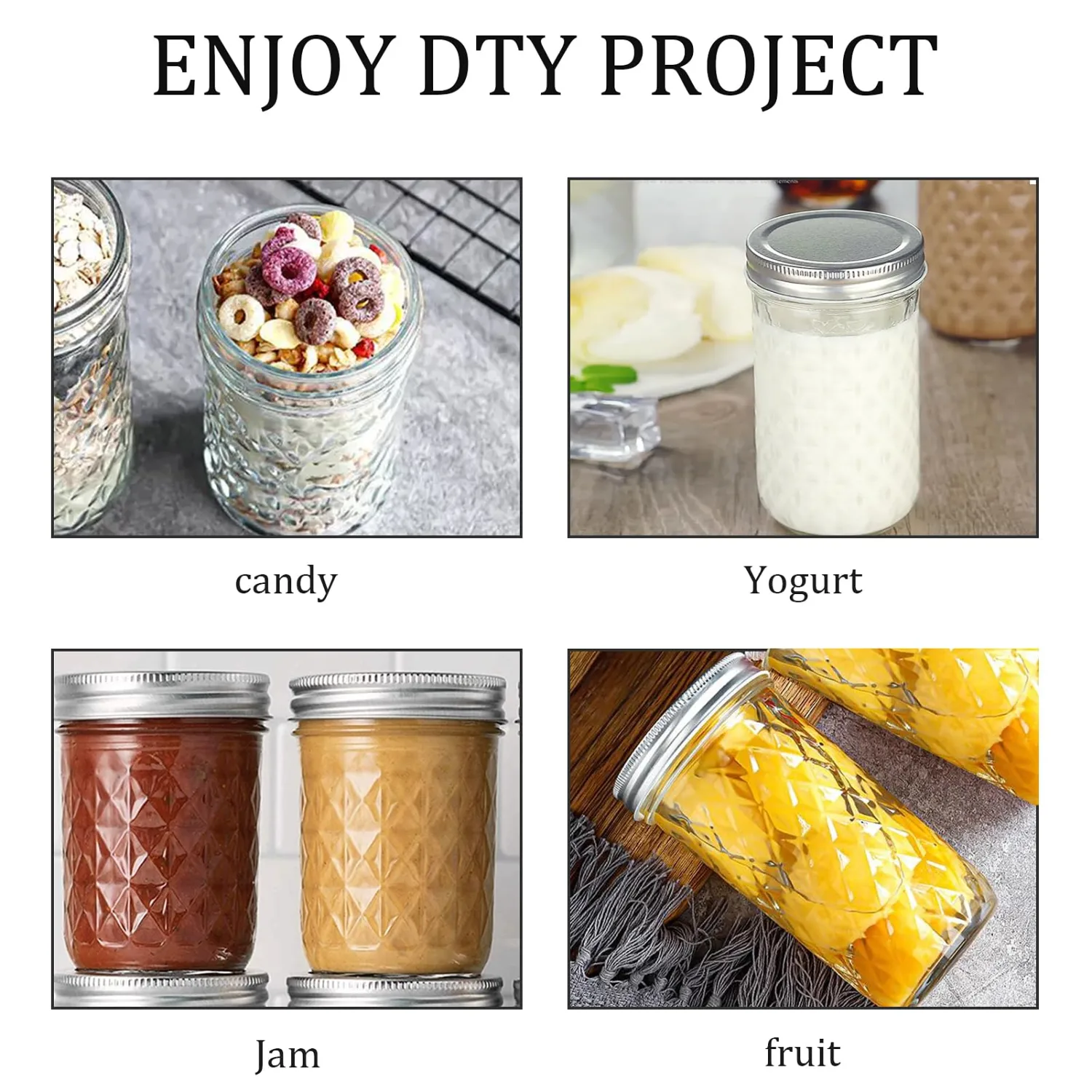 Mason Jars Airtight Lids Glass Canning Jars 8oz/250ml Regular Lids Spice Jars Honey Jars for Yogurt,Jam,Spice,Overnight Oats Canning, Preserving,Decorations,Jelly,Dessert,6 Pack (8 oz)