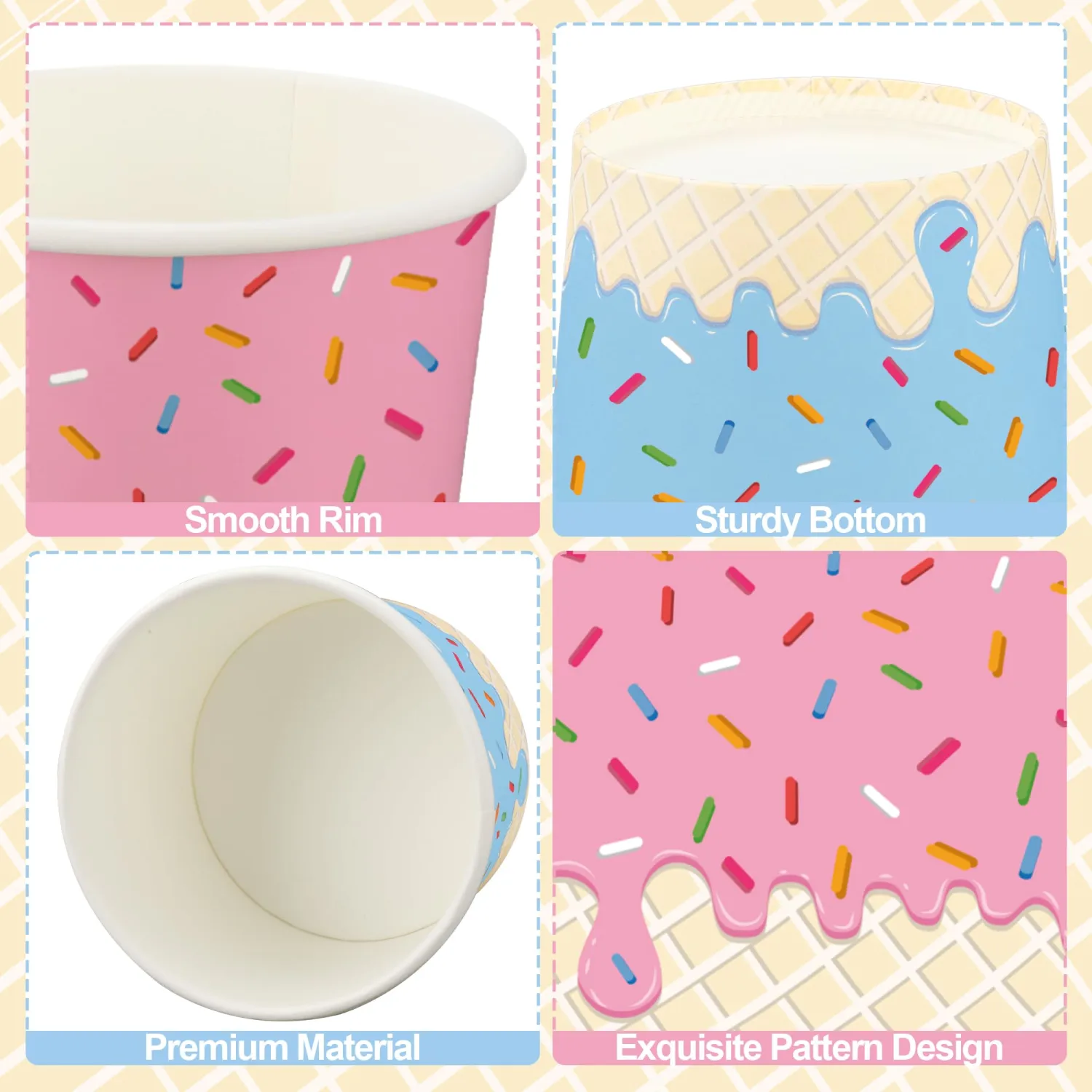 50 PCS Paper Ice Cream Cups 4oz Disposable Ice Cream Bowls Small Treat Snack Dessert Bowls for Sundae Frozen Yogurt Soup Hot or Cold Food Containers Party Supplies