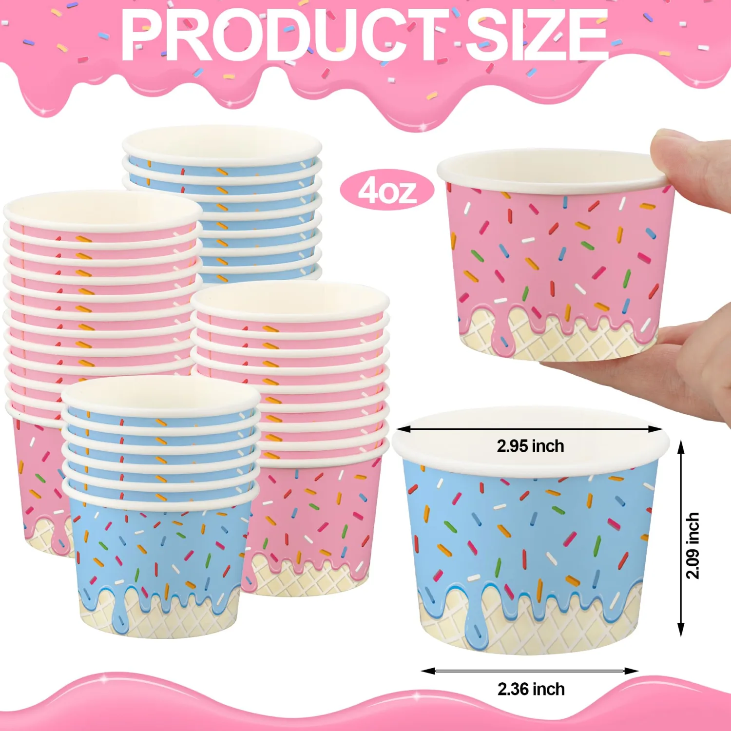 50 PCS Paper Ice Cream Cups 4oz Disposable Ice Cream Bowls Small Treat Snack Dessert Bowls for Sundae Frozen Yogurt Soup Hot or Cold Food Containers Party Supplies