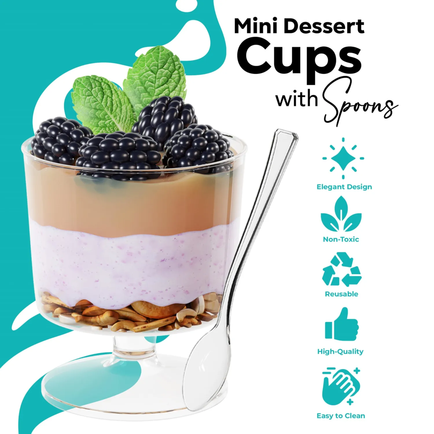 Exquisite Mini Dessert Cups With Spoons 400 Pcs - 2 Oz Round Clear Plastic Pudding Cups Disposable With Tasting Spoons 200 Sets | Mini Parfait Cup | Appetizer Cup For Party & Events