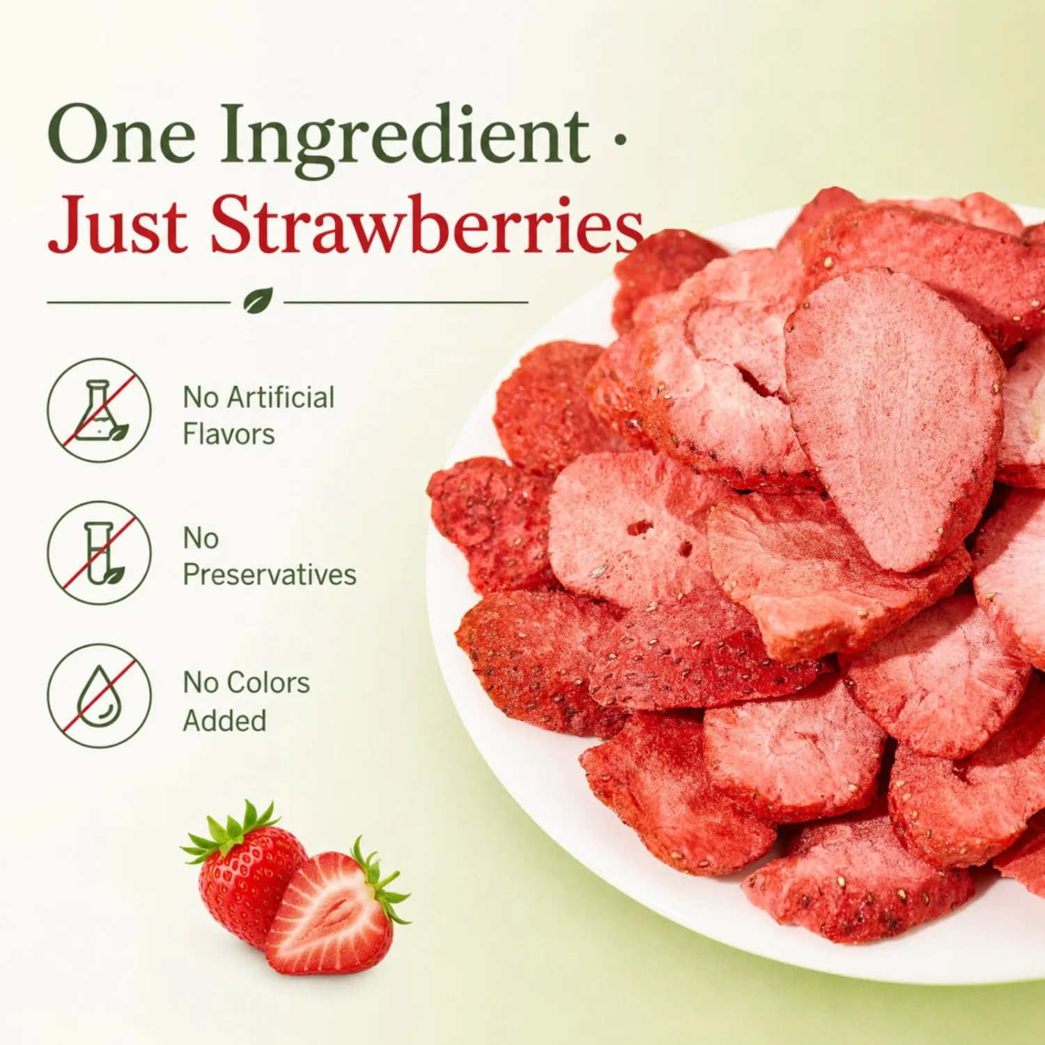 Freeze Dried Strawberry Slices, 3.53oz/100g, Whole Sliced Dried Strawberries Snack, Crunchy Strawberry Chips, Freeze Dried Sliced Strawberries for Yogurt, Smoothies & Snacking
