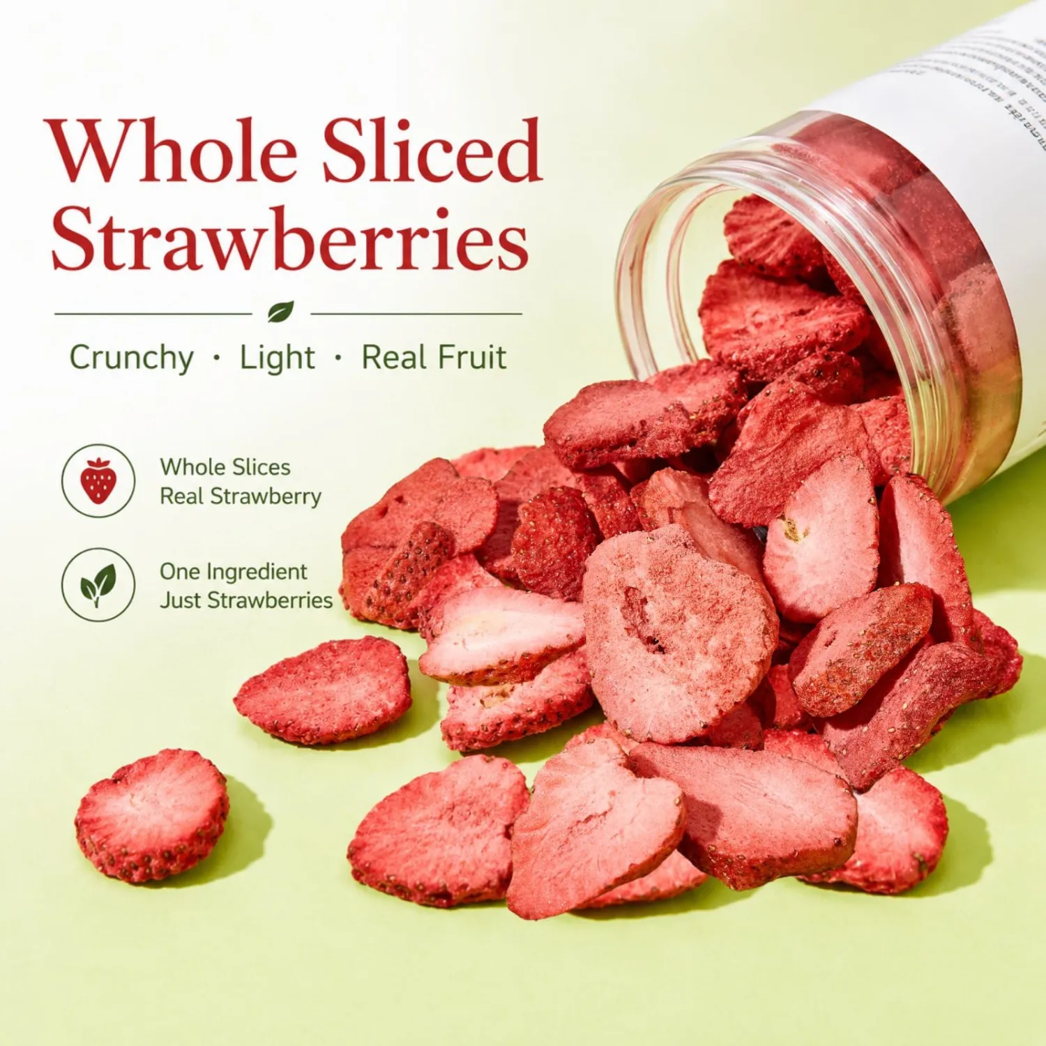 Freeze Dried Strawberry Slices, 3.53oz/100g, Whole Sliced Dried Strawberries Snack, Crunchy Strawberry Chips, Freeze Dried Sliced Strawberries for Yogurt, Smoothies & Snacking