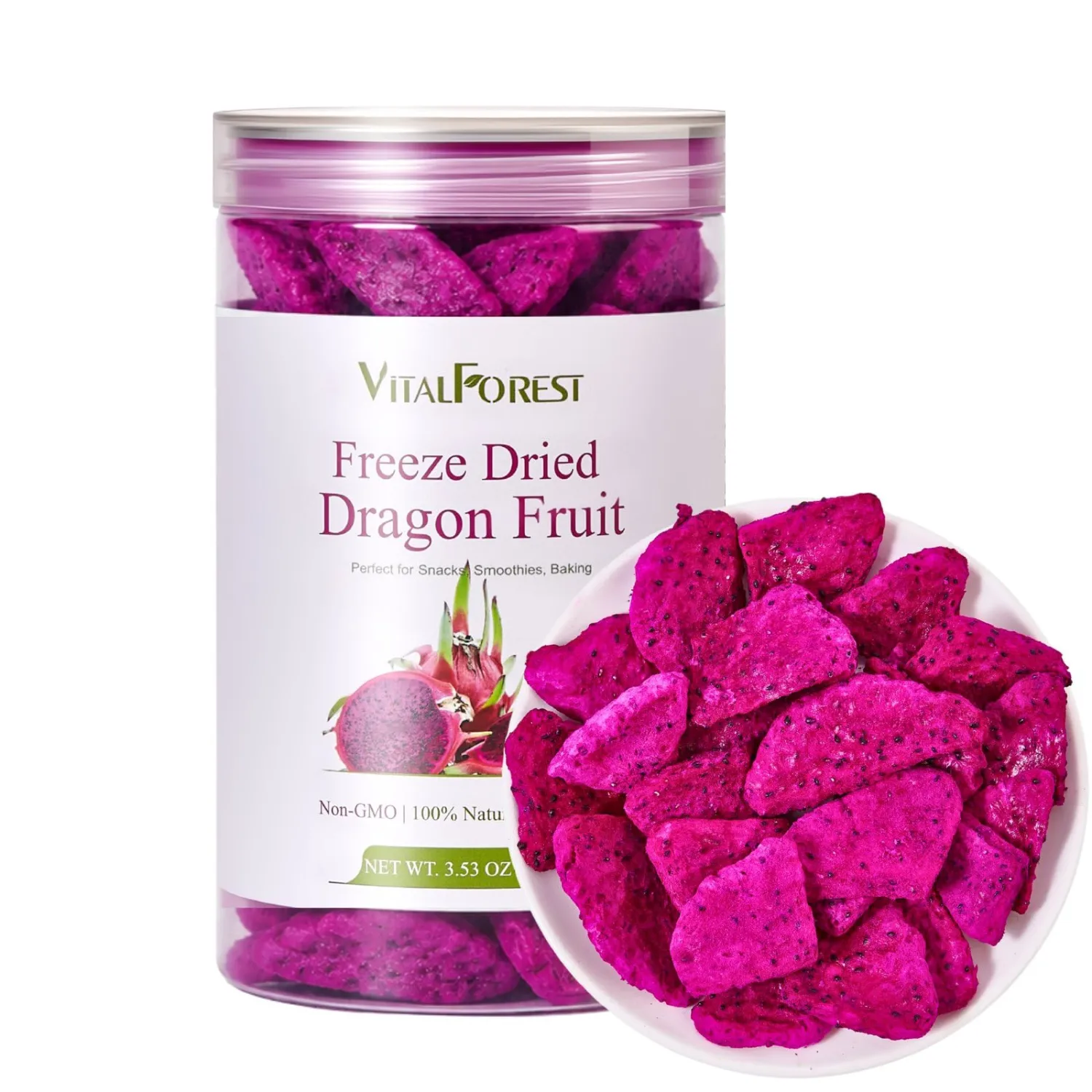 Freeze Dried Dragon Fruit Slices – 3.53oz Dragonfruit Freeze Dried, Dehydrated Dragon Fruit Chips & Red Pitaya Pieces for Refresher Drinks, Smoothies, Yogurt Bowls & Snacking, No Sugar Added