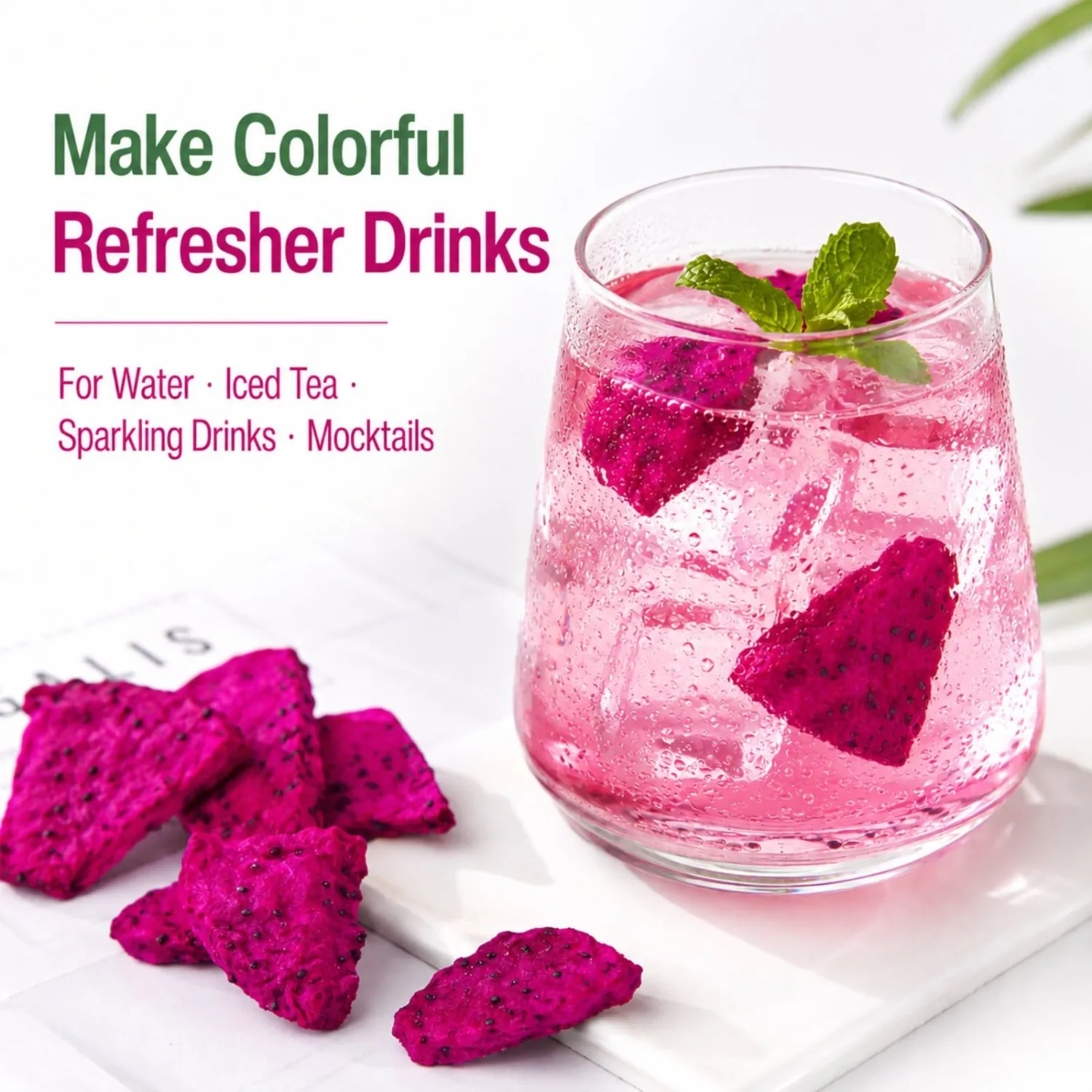 Freeze Dried Dragon Fruit Slices – 3.53oz Dragonfruit Freeze Dried, Dehydrated Dragon Fruit Chips & Red Pitaya Pieces for Refresher Drinks, Smoothies, Yogurt Bowls & Snacking, No Sugar Added