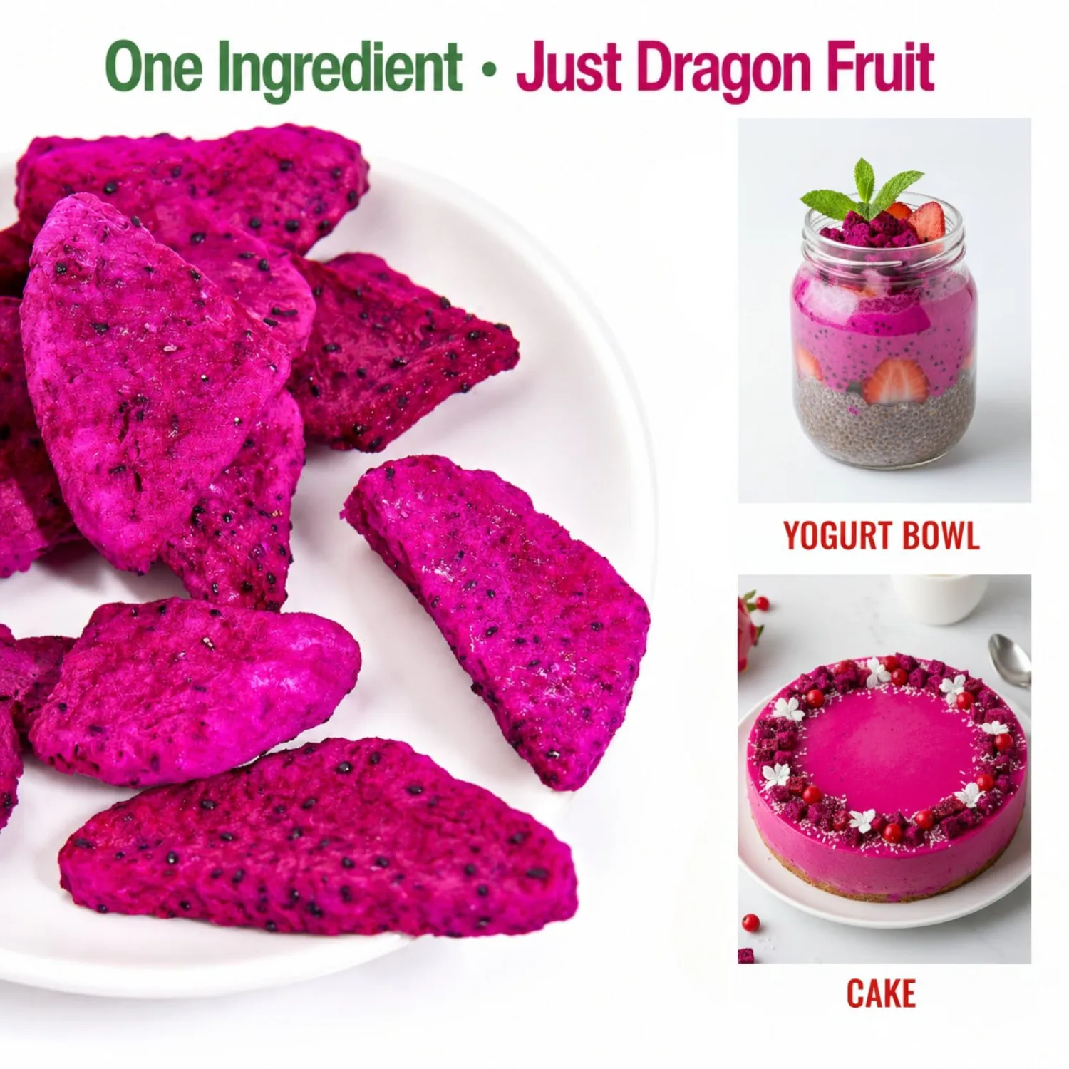 Freeze Dried Dragon Fruit Slices – 3.53oz Dragonfruit Freeze Dried, Dehydrated Dragon Fruit Chips & Red Pitaya Pieces for Refresher Drinks, Smoothies, Yogurt Bowls & Snacking, No Sugar Added