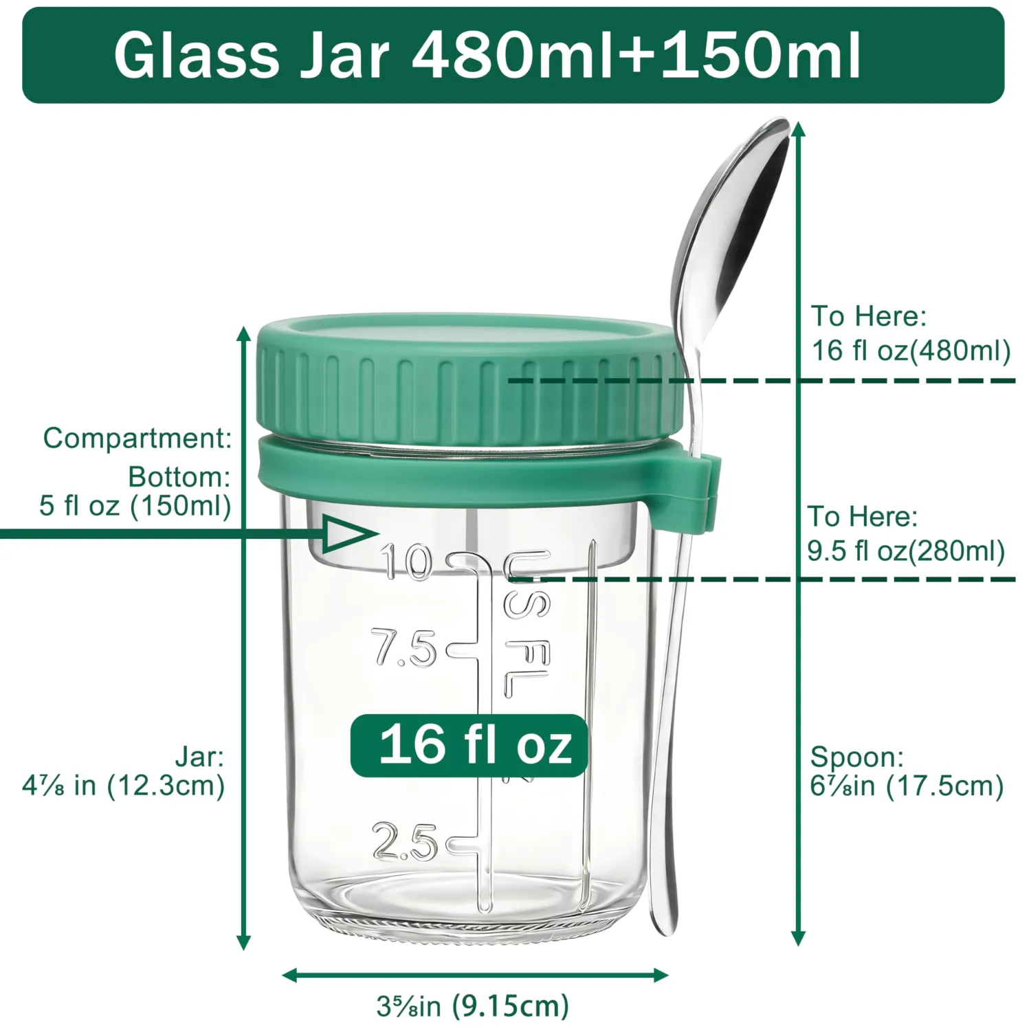 Danmu 16oz Overnight Oats Containers with Lids,Parfait Cups with lids Removable Dressing Cup & Spoon,Leak-Proof Yogurt Containers with Lids,Parfait & Salad Jars for Breakfast,Office,Gym 6 Pack