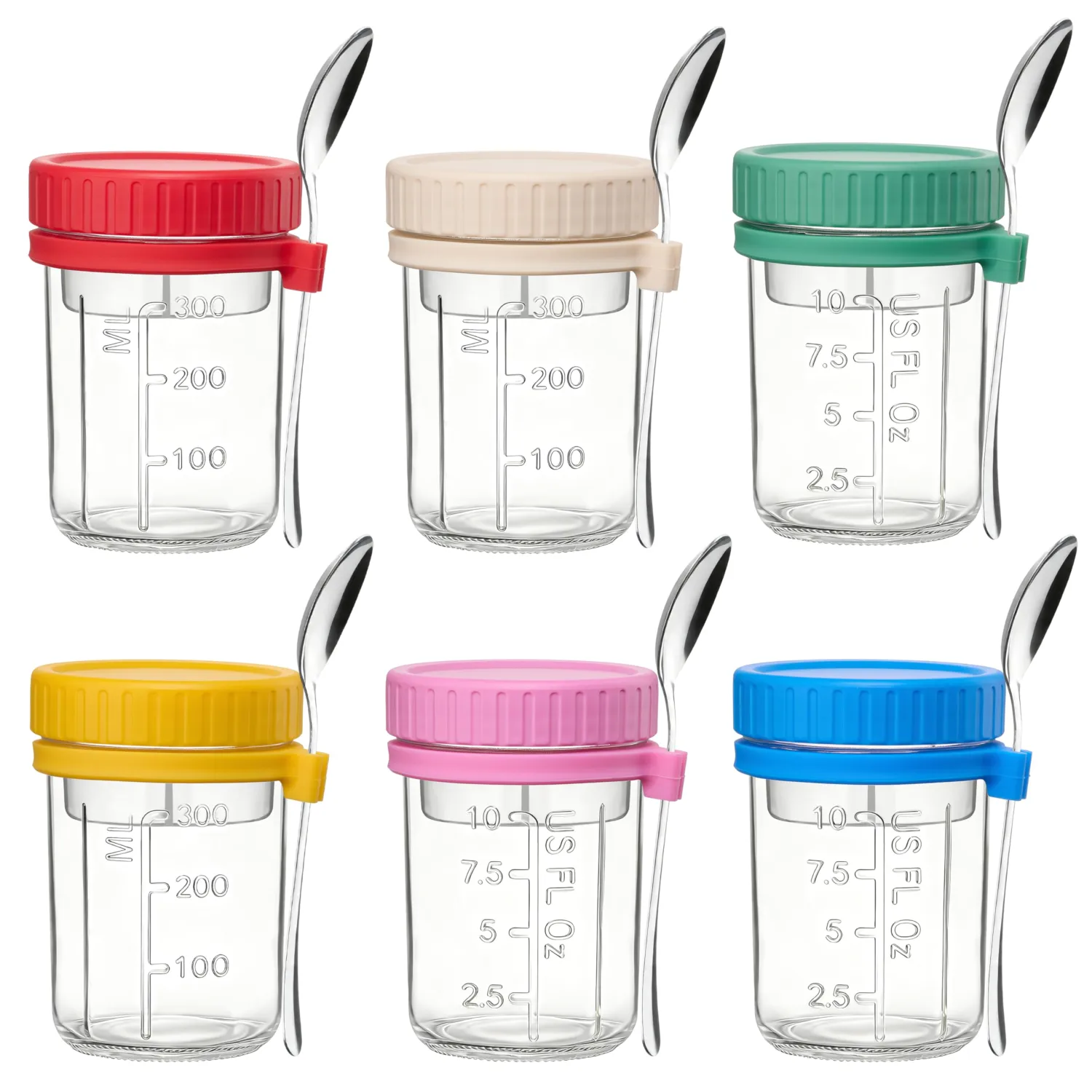 Danmu 16oz Overnight Oats Containers with Lids,Parfait Cups with lids Removable Dressing Cup & Spoon,Leak-Proof Yogurt Containers with Lids,Parfait & Salad Jars for Breakfast,Office,Gym 6 Pack