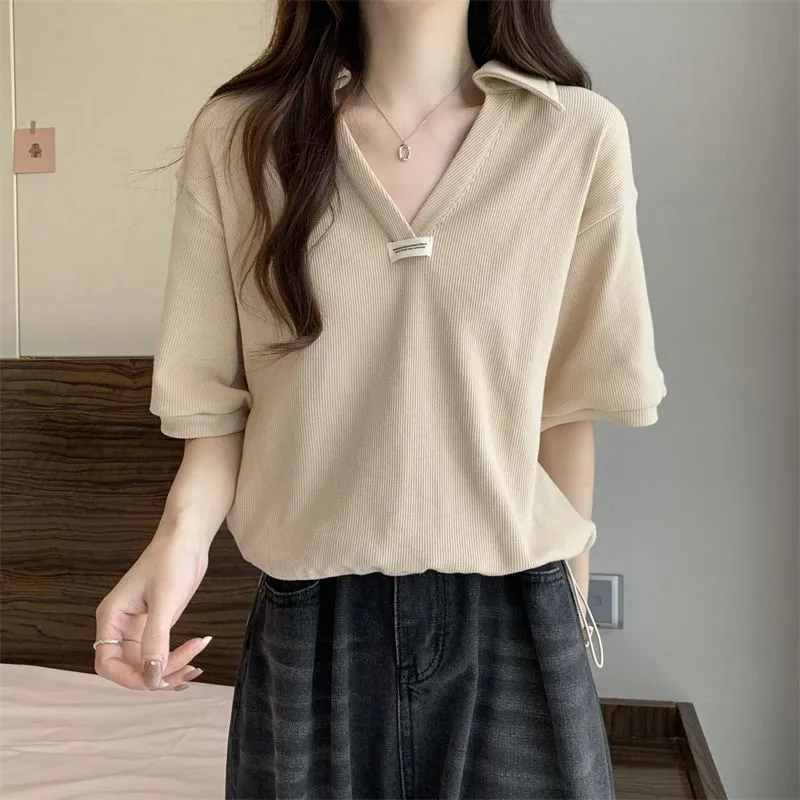 Plus-size Drawstring Loose-fit Figure-flattering Blouse