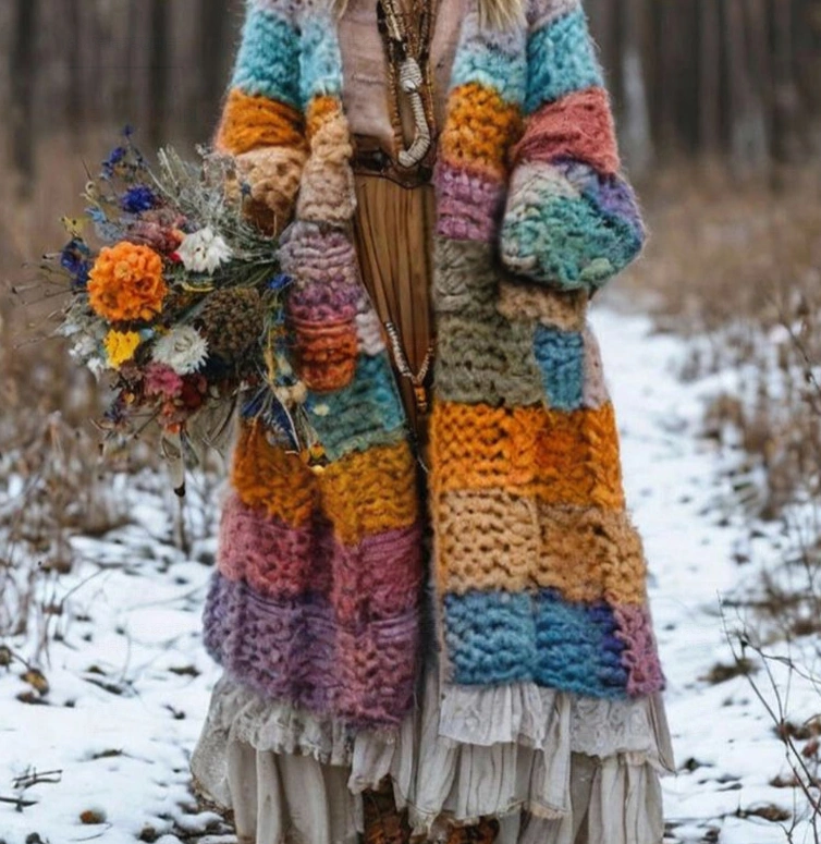Rainbow-print Womens Hooded Dress-cape