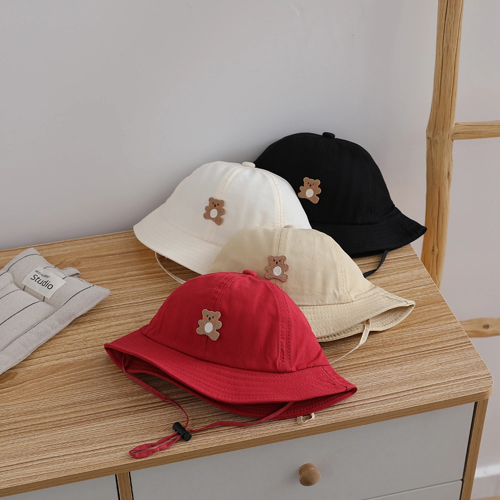 Summer Lightweight Candy-colored Children's Sun Hat With Drawstring, Embroidered Little Bear Pattern, Suitable For Both Boys And Girls, Versatile Sun Hat For Protection Against The Sun.