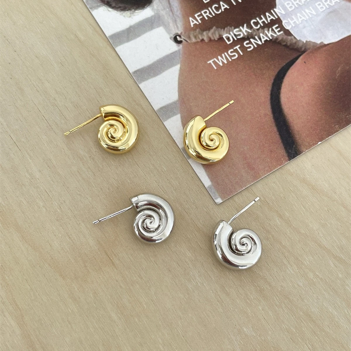 925 Silver Needle Unique Design Spiral Snail Stud Earrings, Womens Elegant Style