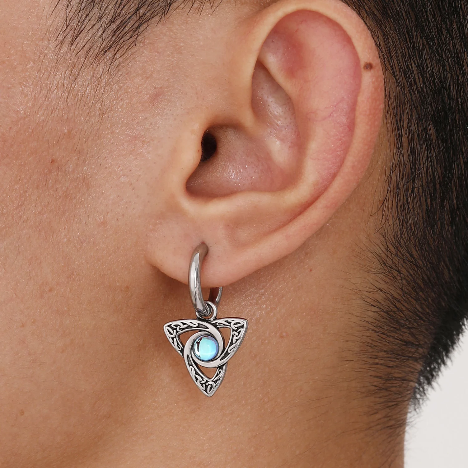 Stainless Steel Moon Four Eight-pointed Stars Moonstone Earrings