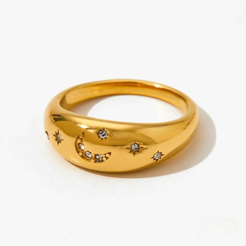 Stainless Steel 18K Gold Star And Moon Ring Jewelry