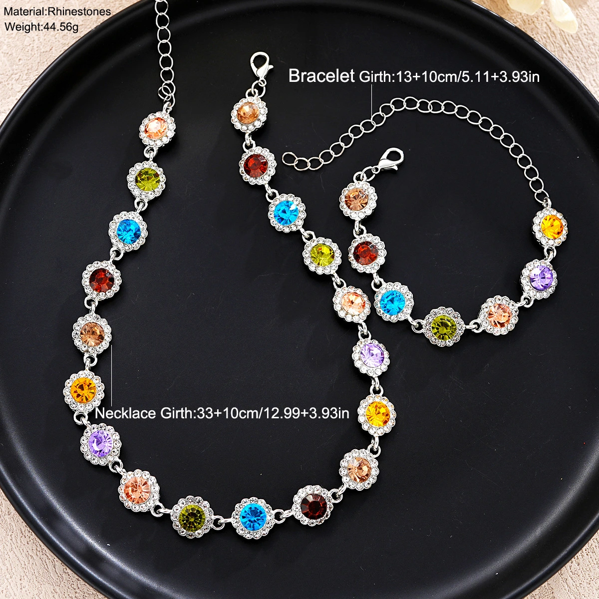 Fashionable Colorful Zircon Bracelet And Necklace Set