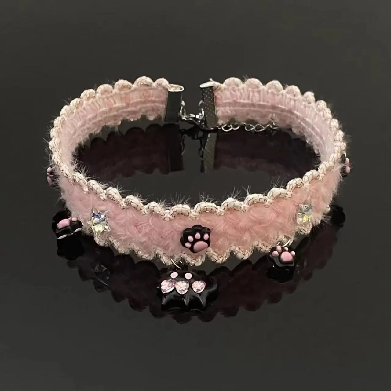 Cute Cat Paw Plush Necklace And Bracelet Set