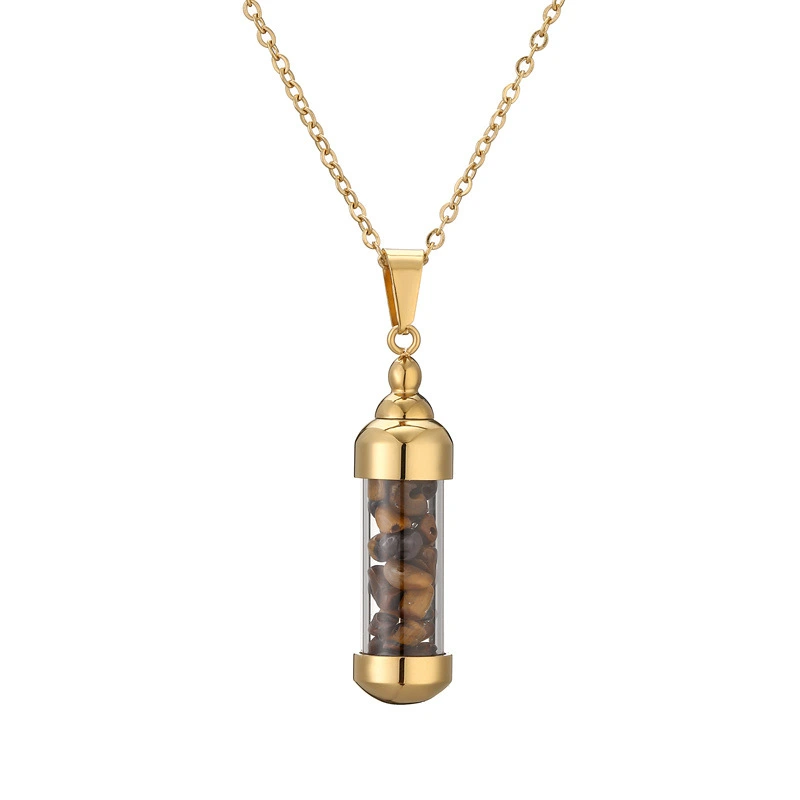Multicolor Crushed Stone Bottle Stainless Steel Pendant Choker Necklace