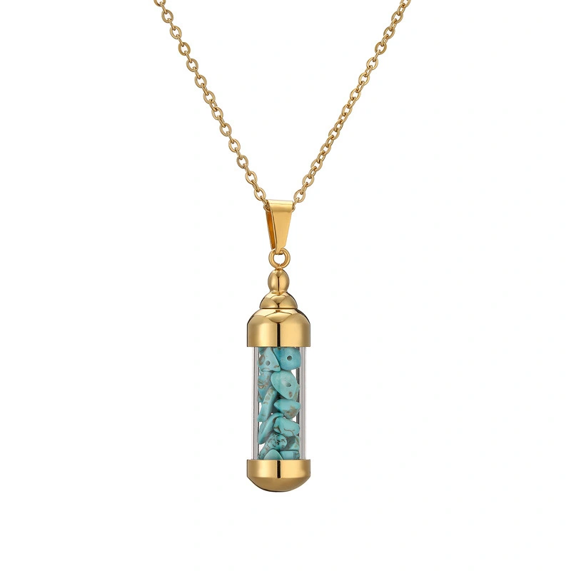 Multicolor Crushed Stone Bottle Stainless Steel Pendant Choker Necklace