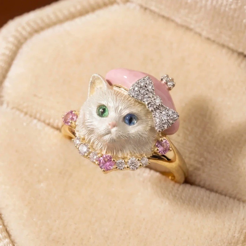 Cute Little Kitten Bow-tie Ring