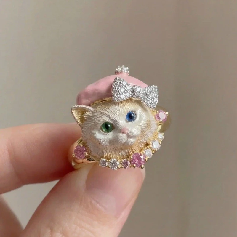 Cute Little Kitten Bow-tie Ring