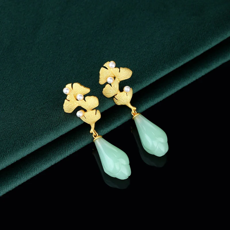 Apricot-leaf Orchid Jade-imitation Stud Earrings