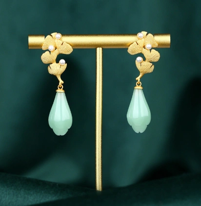 Apricot-leaf Orchid Jade-imitation Stud Earrings